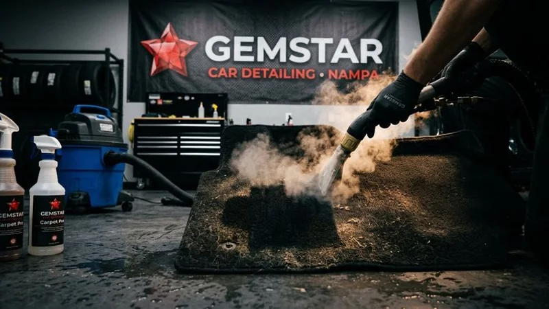 Interior detailing removing dirt from car carpet