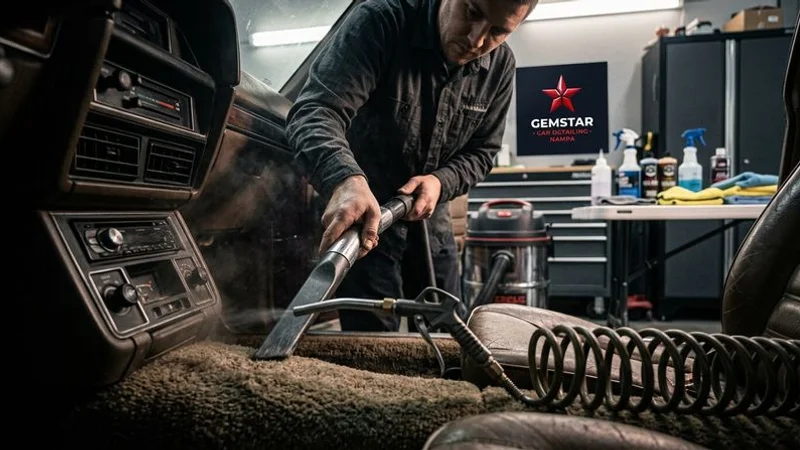 Deep vacuuming and compressed air cleaning of car interior