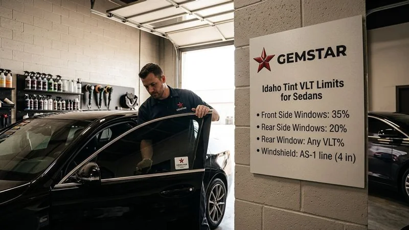 Idaho window tint VLT diagram for sedans