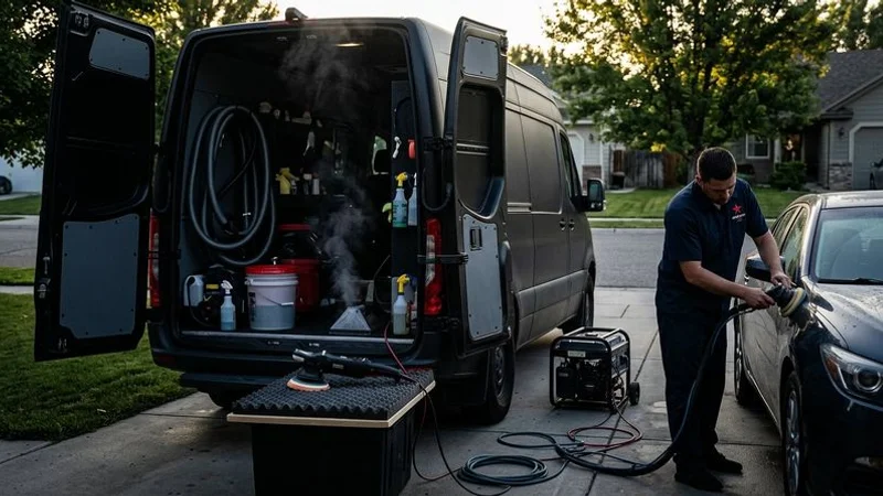 Mobile detailing van setup at client home