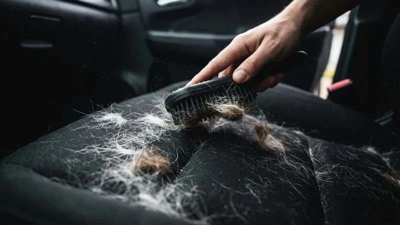 Dog hair embedded in car seat fabric