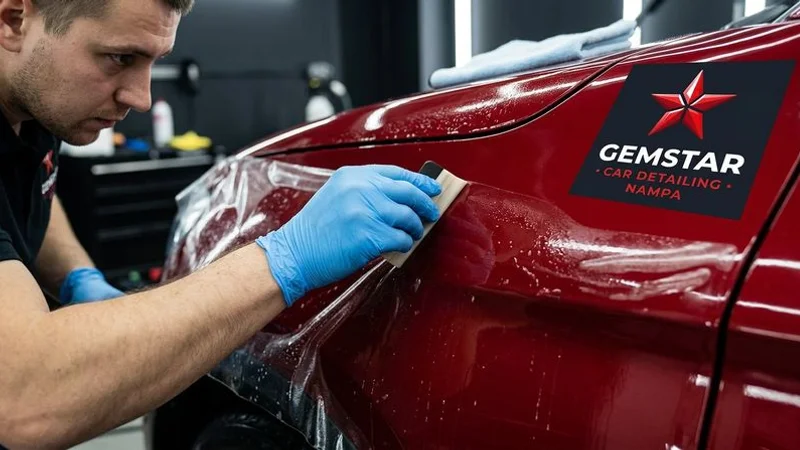 Paint protection film being applied to car hood