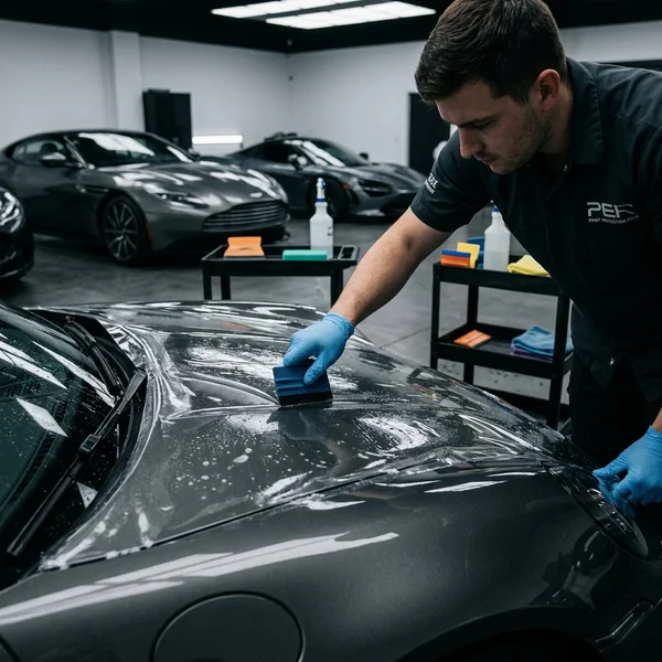 Paint protection film installation on vehicle hood