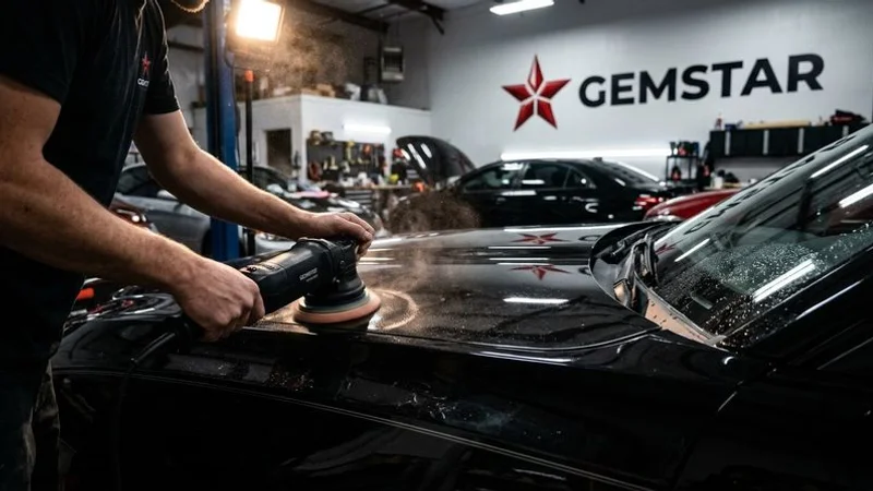 Paint correction polishing on dark car panel