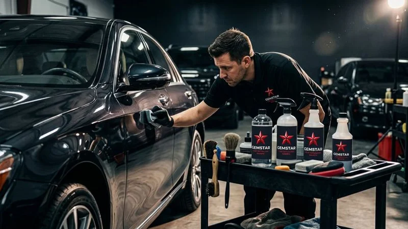 Water beading on ceramic coated paint surface demonstrating hydrophobic properties